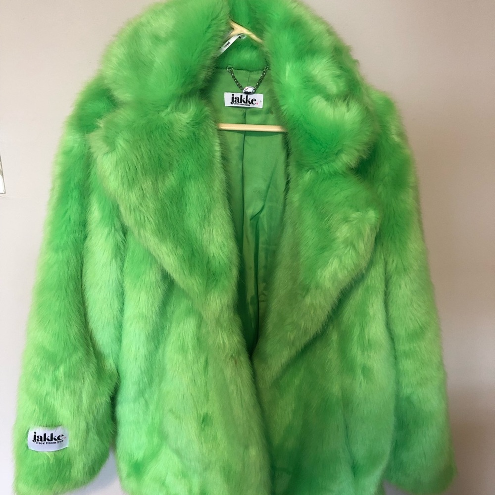 Jakke vegan faux fur neon green coat